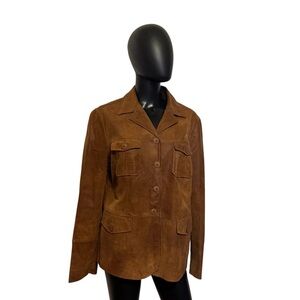 Vintage Villager brown suede leather jacket size 18